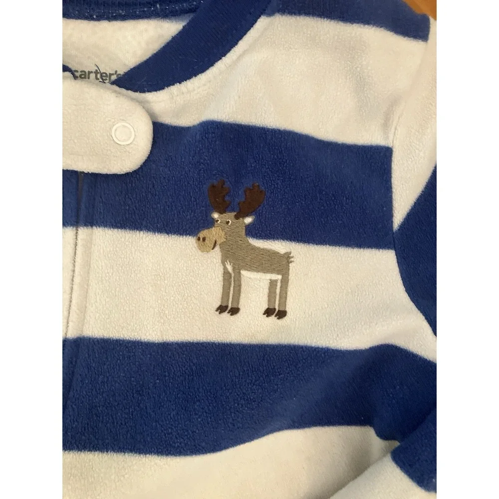 2 Carter's Pj's Boys Sz 4‎ Blue Polar Bear Moose Fleece Footie PJs